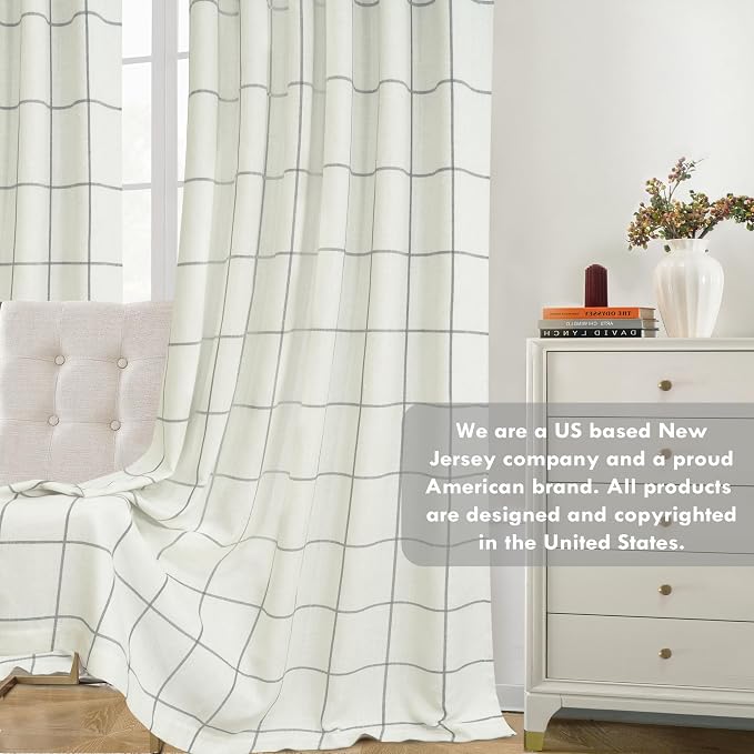 DriftAway 100% Blackout Plaid Linen Curtains 63 Inches Long 2 Panels Gray | 100% Blackout, Linen Texture, Plaid Pattern, Two Layers, Rod Pocket & Back Tab, Bedroom Living Room Use, Luxury Appearance