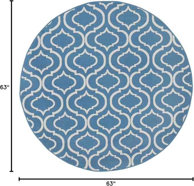 Nourison Home Jubilant Blue 5'3" x Round Area Rug - Easy Clean, Non Shedding, Bed Room, Living Room, Dining Room, Kitchen (5' x Round)