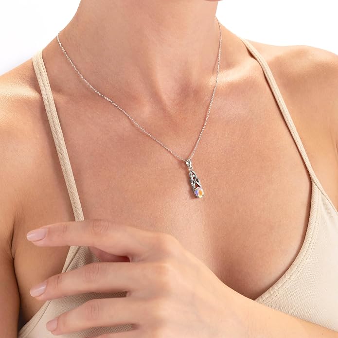 Silvershake 8X6mm Oval Shape Birthstone Gemstone Antique Finishing or Yellow Gold Plated 925 Sterling Silver Celtic Knot Weave Solitaire Pendant or Pendant with 18 Inch Chain Necklace Jewelry for Women
