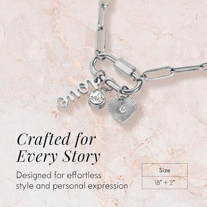 Destin Jewelry 18K Gold PVD Faith Charm Necklace for Women, Chunky Paperclip Chain with Carabiner Charm Keeper and Message, Stainless Steel Necklace 18"+2"