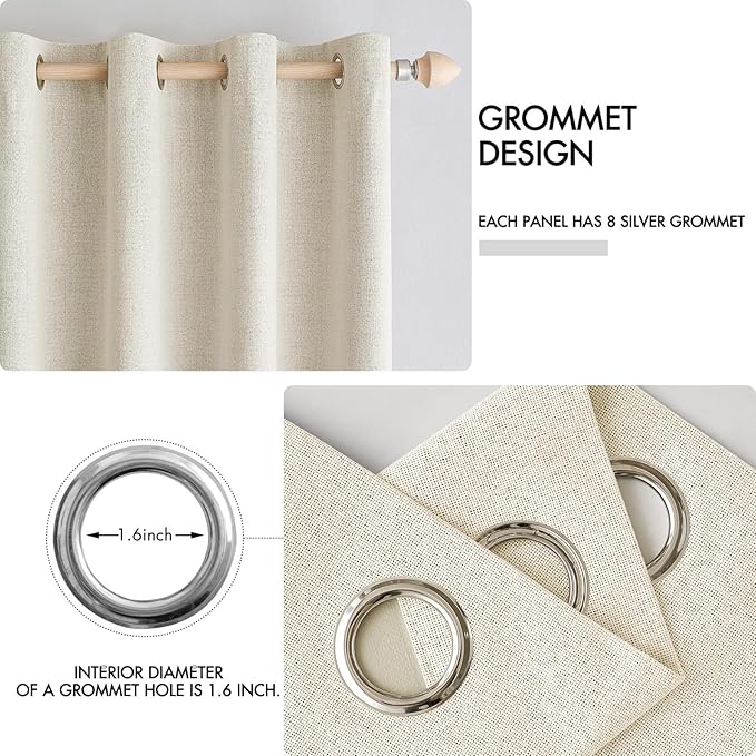 MIULEE 100% Blackout Linen Textured Curtains for Bedroom Solid Thermal Insulated Light Ivory Grommet Room Darkening Curtains & Drapes Luxury Decor for Living Room 52 x 108 Inch (2 Panels)