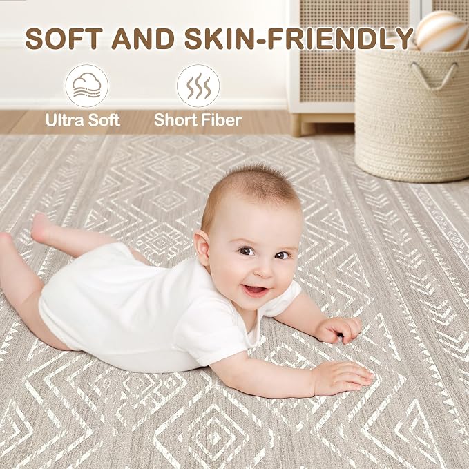 Tortania Area Rug Living Room Rugs - 10x14 Washable Large Soft Neutral Boho Moroccan Bohemian Farmhouse Rug Indoor Floor Carpet for Bedroom Under Dining Table Home Office Decor - Taupe