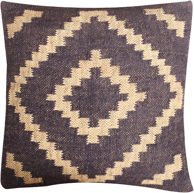 Set of 4 Geometric Wool Jute Square Throw Pillow Covers -Decorative 18 x 18 Inches Multicolour Cushion Covers Perfect for Sofa/Couch/Bed/Home/Outdoor/Car (Multicolour - 02)