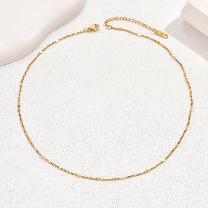 Gold Chain Necklace for Women Dainty Simple Satellite Beaded Twisted Chain Choker Necklace Everyday Jewelry Christmas Gifts