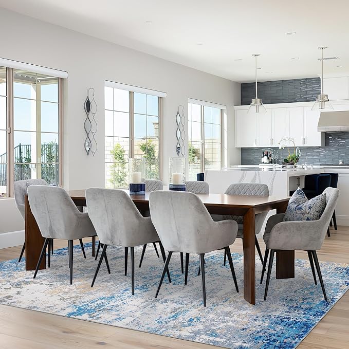 ROYHOME Modern Abstract Area Rug 3x5 Non Slip Non Shedding Rug Low Pile Stain Resistant for Bedroom Living Room,Blue/Grey