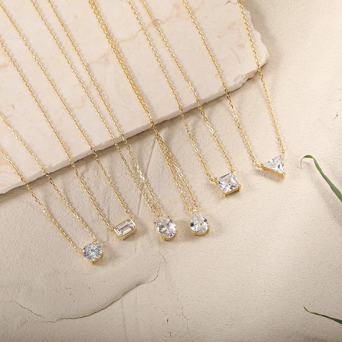 S.Leaf 18K Gold Plated Cubic Zirconia Choker Necklace for Women 925 Sterling Silver Layered Coin Moon Star Heart Circle Crystal Lariat Pendant Necklaces Gifts for Women Trendy