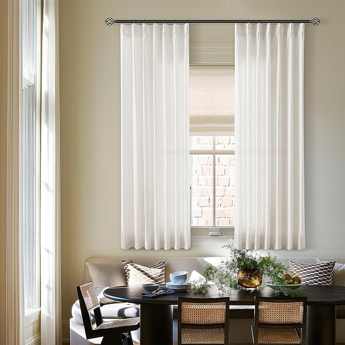 Natural Pinch Pleated Linen Semi Sheer Curtains 54 Inch Length 2 Panels | for Dining Room Bedroom, Memory Training Shaped, Pinch Pleat Drapes with Hooks Rings, Light Filtering Window Curtain 40x54