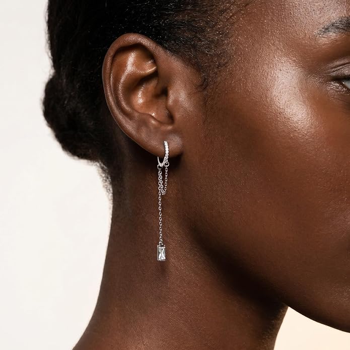 SLUYNZ Solid 925 Sterling Silver CZ Hoop Earrings Chain for Women Teens Hoop Earrings Tassel