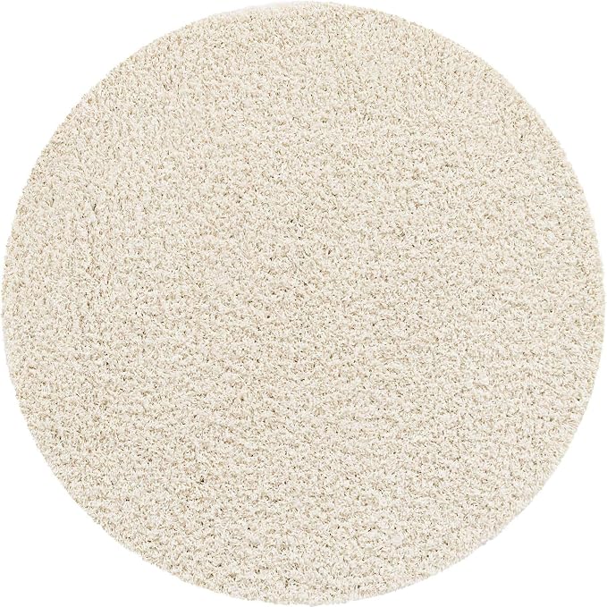 Unique Loom Solid Shag Collection Area Rug (5' 3" Round, Snow White)