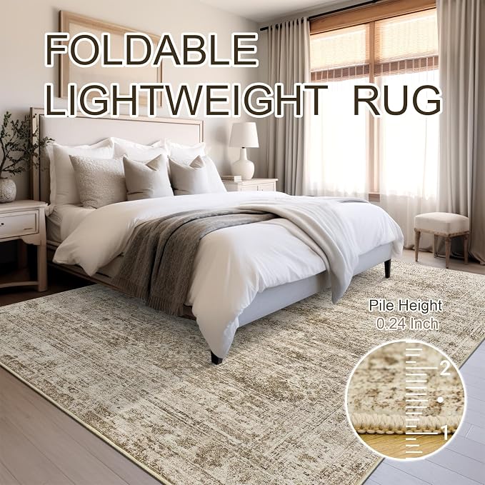 Soalmost Washable Area Rug 8x10, Large Soft Rugs for Living Room Vintage Area Rugs for Bedroom Dining Room Non-Slip Stain Resistant Brown Under Table Rug