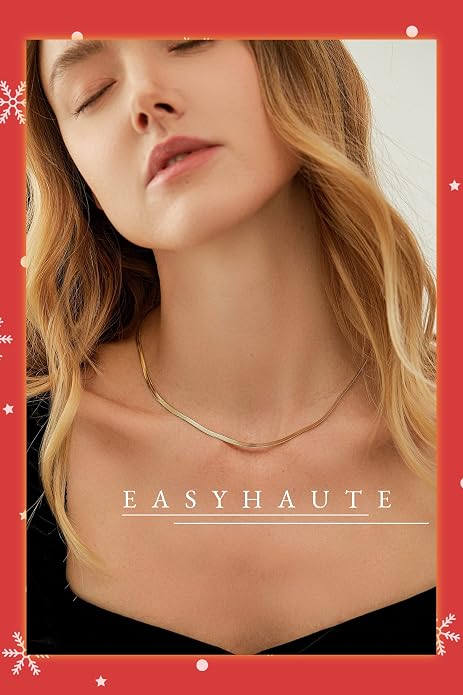EASYHAUTE 14K Gold/Silver Plated Snake Chain Herringbone Necklace Hypoallergenic Dainty Choker Waterproof Jewelry Gift for Women Girl 3/4/5MM(W) 14"/16"/18"/20"(L)