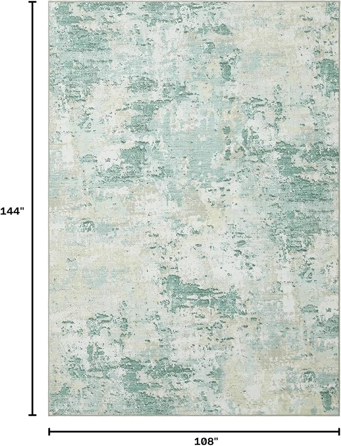ROYHOME Modern Abstract Area Rug 9x12 Non Slip Non Shedding Rug Low Pile Stain Resistant for Bedroom Living Room,Green