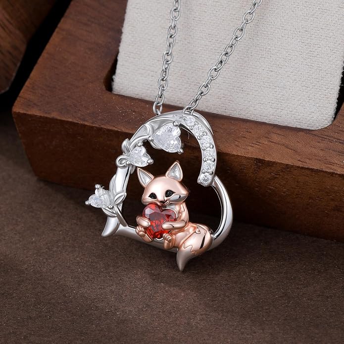 PELOVNY Teddy Bear Necklace for Women 925 Sterling Silver Bear/Highland Cow/Fox/Cat/Axolotl Birthstone Necklace Christmas Birthday Jewelry Gifts for Mom Daughter Wife Sister
