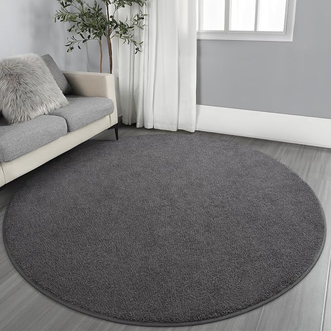 Gifeas Ultra Soft Round Area Rugs for Living Room Bedroom, 5x5 Feet Dark Grey Thickened Memory Foam Modern Indoor Circle Carpets, Non-Slip Comfy Circular Rug for Boys Girls Nursery Room Home Decor