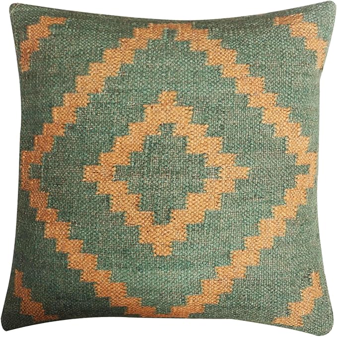 Set of 4 Geometric Wool Jute Square Throw Pillow Covers -Decorative 18 x 18 Inches Multicolour Cushion Covers Perfect for Sofa/Couch/Bed/Home/Outdoor/Car (Multicolour - 02)