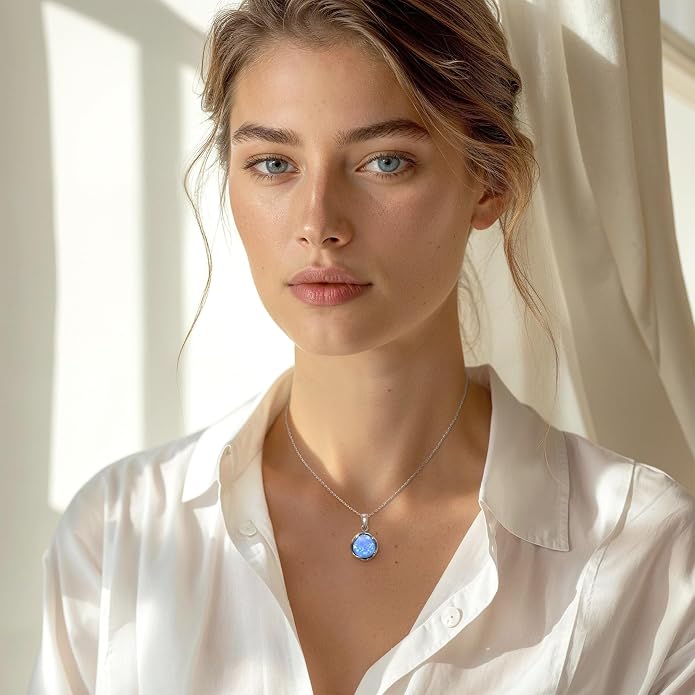 ADITA GOLD 925 Sterling Silver Blue Opal Necklace Women - Blue Opal Pendant Necklace Silver- October Birthstone Necklace - Silver Jewelry for Women- Minimalist Jewelry- Birthstone Necklaces
