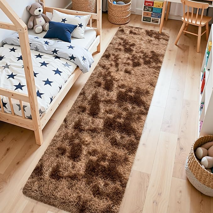 2x10 Feet Soft Fluffy Brown Long Runner Rug for Hallway, Bedroom, Living Room, Plush Shag Carpet, Washable for Nursery, Dorm, Fuzzy Bedside Rug for Kids Girls Room, Home Decor