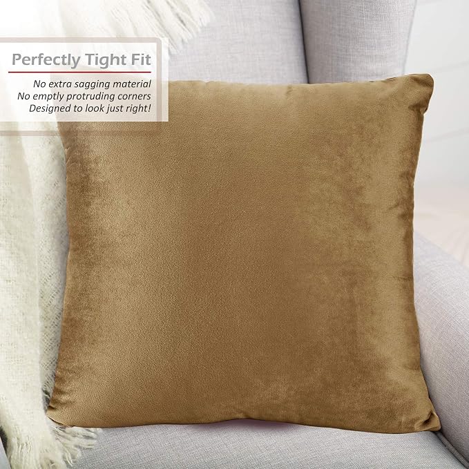 Nestl Throw Pillow Covers, Cozy Velvet Decorative Pillow Cases 24 x 24 Inches, Soft Solid Couch Pillow Covers for Sofa, Bed and Car, Set of 2 - Mocha Light Brown