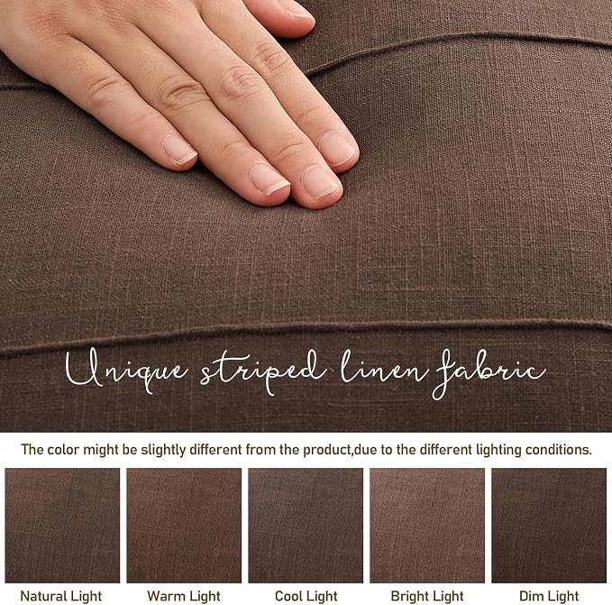 ZWJD Decorative Linen Throw Pillow Covers 18x18 Set of 2 Solid Handcrafted Striped Cushion Covers for Bed Soft Modern Farmhouse Neutral Pillowcase for Couch Bedroom Living Room Home Decor(Brown)