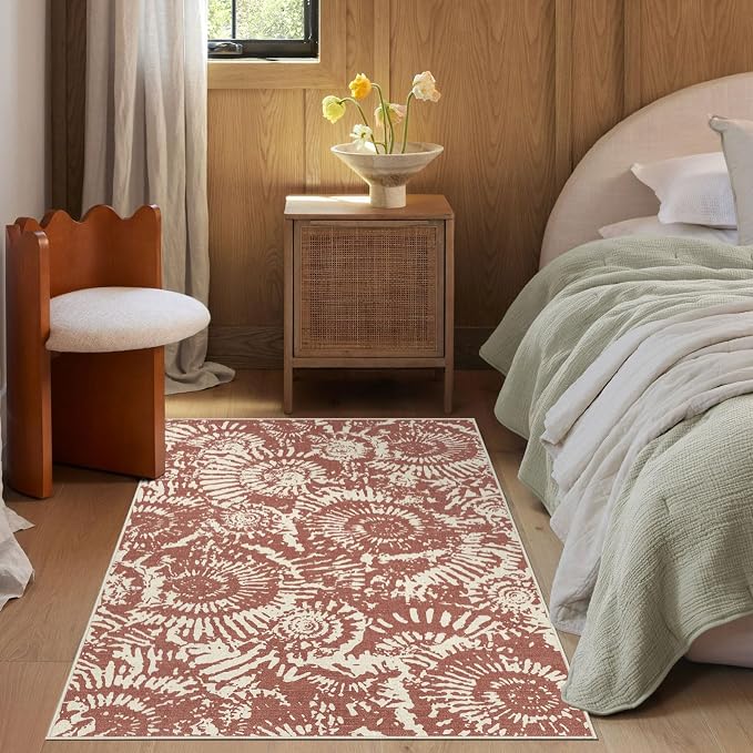 BLISSA Washable 3x5 Entryway Rug - Ultra Thin Terracotta Modern Non-Slip Small Door Mat Indoor Entrance Soft Geometric Boho Neutral Abstract Area Rugs for Bedroom Bathroom Dorm Kitchen Mudroom Foyer
