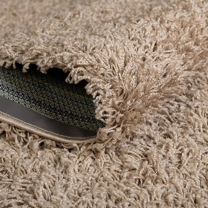Unique Loom Solid Shag Collection Area Rug (5' 1" Square, Taupe) | Modern solid area rug for dining room, living room & bedroom. Stain-resistant, easy-care, kid & pet friendly