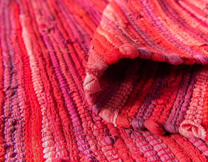 Unique Loom Chindi Cotton Collection Soft Hand Woven Natural Fiber Striped Area Rug, 2 ft 2 in x 6 ft 7 in, Red/Purple (Pack of 4)