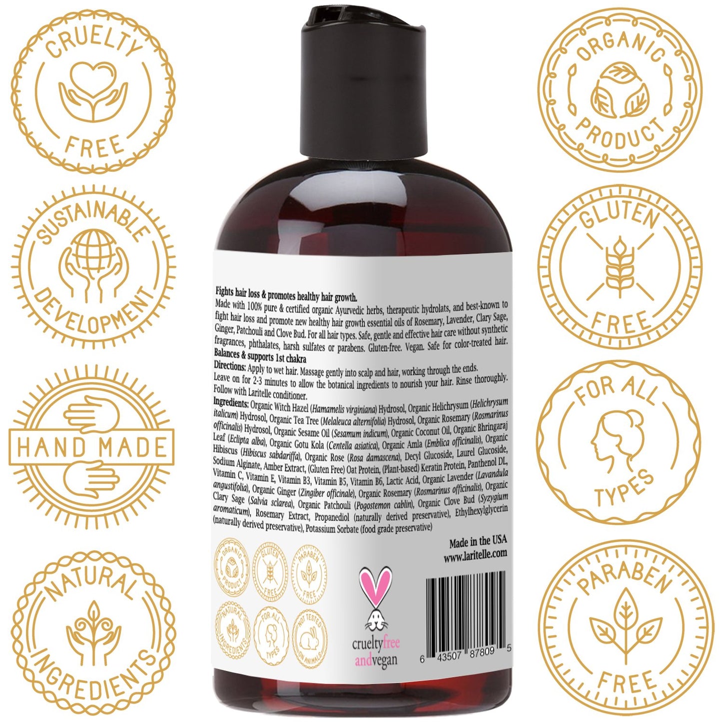 Organic Travel Size Shampoo 2 oz | Fortifying, Strengthening & Rejuvenating | Stops Hair Shedding, Promotes New Hair Growth | Ayurvedic Herbs, Lavender, Ginger, Rosemary, Patchouli & Cloves