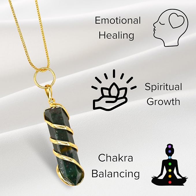 Bloodstone Crystal Necklace Pendant For Women, Gold Wire Wrapped Dainty Minimalist Healing Crystal Necklaces For Men Unisex Necklace Jewelry With 20" Inches Adjustable Chain & Leather Cord