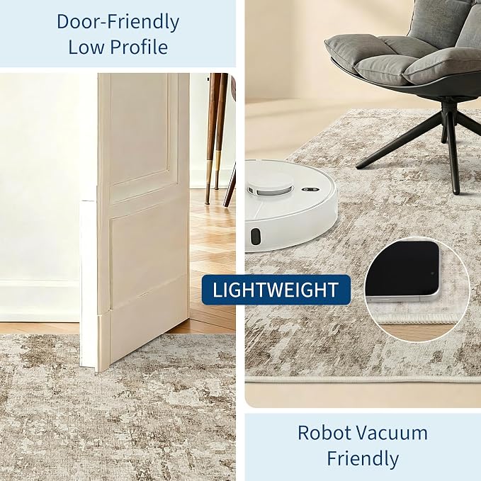 GarveeHome 5x7 Abstract Area Rug Neutral Washable Living Room Bedroom Rug | Large Modern Low Pile Non Slip Floor Mat Carpet Indoor Accent Rug for Dining Room Playroom Nursery Home Decor