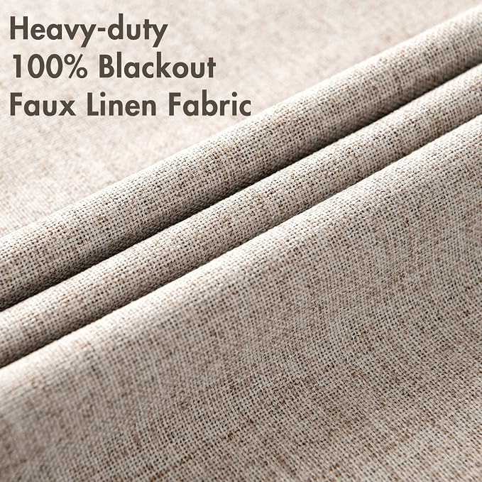 MIULEE Blackout Curtains for Bedroom Polyester Texture Thermal Insulated Natural Khaki Grommet Room Darkening Curtains & Drapes Luxury Decor for Living Room 52 x 90 Inch (2 Panels)