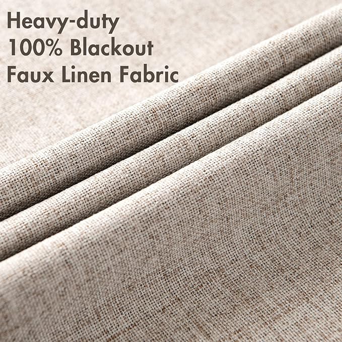 MIULEE Blackout Curtains for Bedroom Linen Texture Solid Thermal Insulated Natural Khaki Grommet Room Darkening Curtains & Drapes Luxury Decor for Living Room 52x63 Inch (2 Panels)