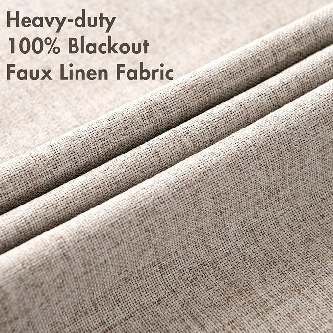 MIULEE Blackout Curtains for Bedroom Linen Texture Solid Thermal Insulated Natural Khaki Grommet Room Darkening Curtains & Drapes Luxury Decor for Living Room 52x45 Inch (2 Panels)