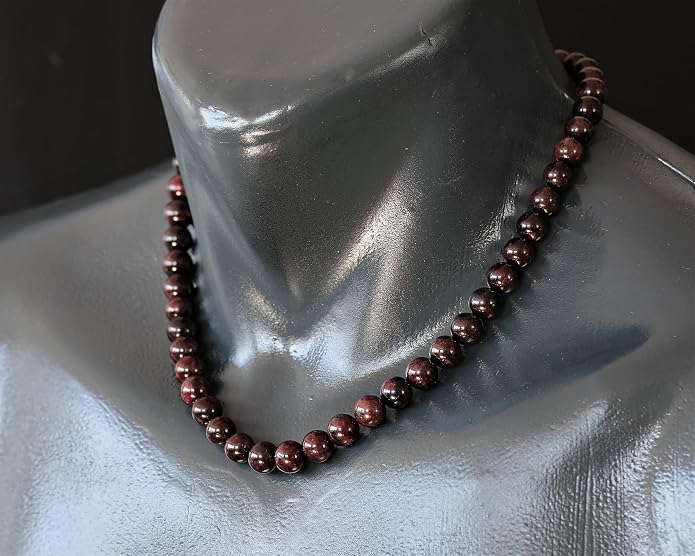 Natural Gemstone Beaded Choker Necklace | 8mm Handmade Adjustable Jewelry for Men & Women | Chakra Balancing Crystal Necklace | Spiritual Gift | Macrame Cord with Extender