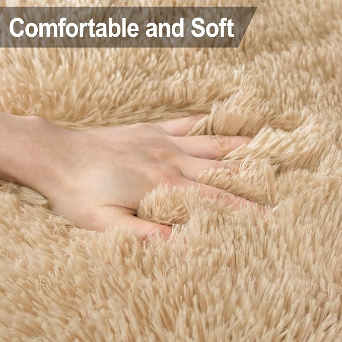 2x8 ft Beige Runner Rugs for Bedroom Living Room, Soft Plush Fluffy Throw Rug Shag Runner Carpet for Hallways Non Slip, Washable Light Beige Rug Carpet for Nursery Kids Girls Room Home Decor