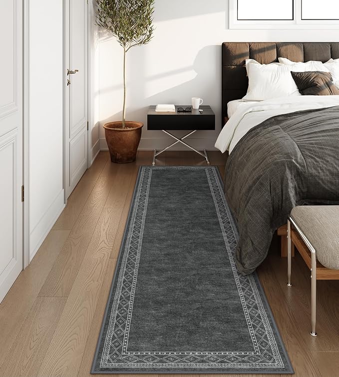 Lahome Modern Bordered Washable Runners for Hallways, Ultra-Thin 2.5x8 Kitchen Rugs Non Slip Washable Hallway Runner, No Shedding Soft Carpet for Bedroom Entryway Laundry(2.5'x 8',Gray)