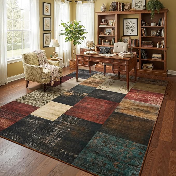 DweIke Washable Area Rugs 6x9 for Living Room, Large Modern Geometric Colorful Soft Patchwork Carpet, Non-Slip Stain Resistant Throw Rug for Bedroom Dining Room Office Home Decor
