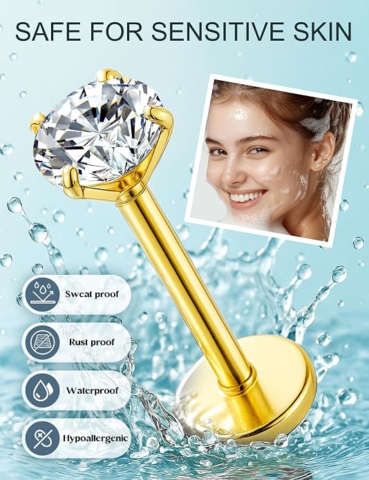 ORAZIO 16 Gauge Cartilage Earrings for Women-Hypoallergenic Surgical Stainless Steel Tragus Earring Set Threadless Flat Back Earrings Push in Nose Studs Daith Conch Tragus Helix Piercing Jewelry