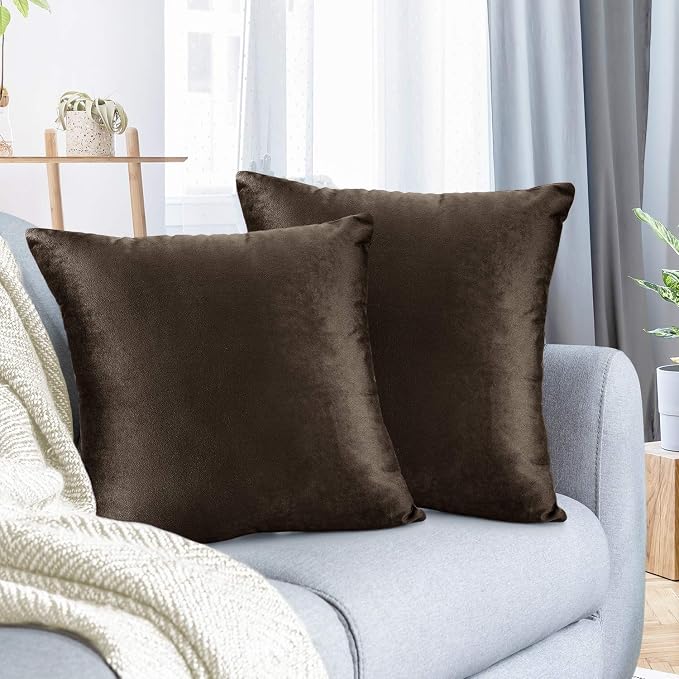 Nestl Throw Pillow Covers, Cozy Velvet Decorative Autumn Pillow Covers 22 x 22 Inches, Soft Solid Couch Pillow Covers for Sofa, Bed and Car, Set of 2 - Chocolate Brown