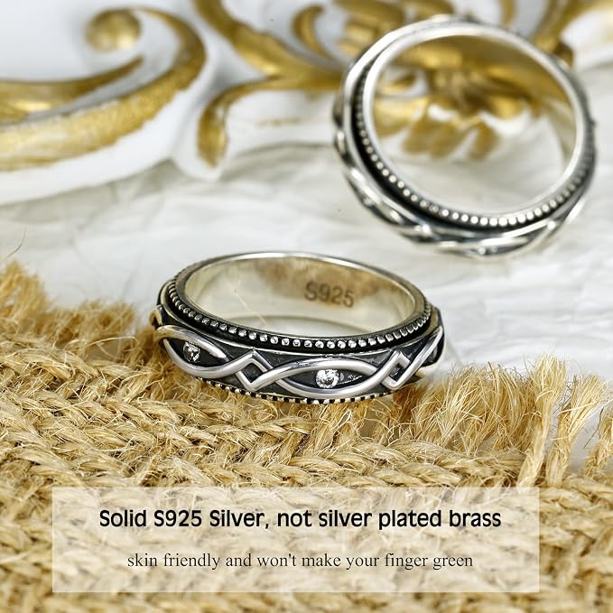 Fidget Ring Spinner Ring for Anxiety Women Men Daughter Real S925 Sterling Silver Fidget Ring