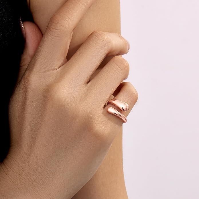 Non Tarnish Gold Chunky Rings for Women, 14K Gold Plated Statement Dome Rings Stacking Silver, Adjustable Mens Eternity Wedding Band Mixed Metal Jewelry Size 3-13