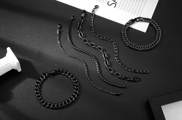 XIANNVXI 6pcs Bracelets for Men Gifts for Him Stainless Steel Bracelet Silver/Gold/Black Cuban Link Rope Paperclip Chain Bracelets Set 6.5/7/7.5/8.3/9 Inches Metal Bracelet Mens Fashion Accessories Jewelry Gifts Set