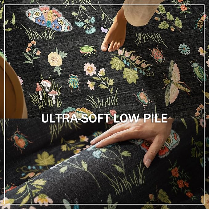 Machine Washable Rug for Living Room: 9x12 Area Rugs Vintage Bedroom Rug Stain Resistant Non Slip Low Pile Soft Carpet for Bedroom Kitchen Dining Room Nursery Kids Room Farmhouse Home Office