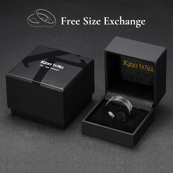 King Will Hammered 8mm Silver Tungsten Ring Hammer Men Wedding Band Comfort Fit