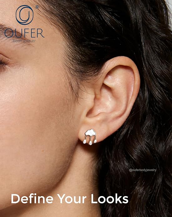 OUFER Body Piercing Titanium Cloud Helix Piercing Jewelry 16G Dangle Helix Earrings for Women Internally Thread Conch Helix Stud Flat Back Cartilage Earring Studs Surgical Steel Cartilage Jewelry