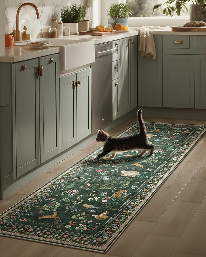 Washable Kitchen Rug Runners for Hallways: 2'x6' Bedroom Runner Rug Non Slip Low-Pile Stain Resistant Carpet Runner for Indoor Entryway Hallways Kitchen Laundry Room Beside Farmhouse