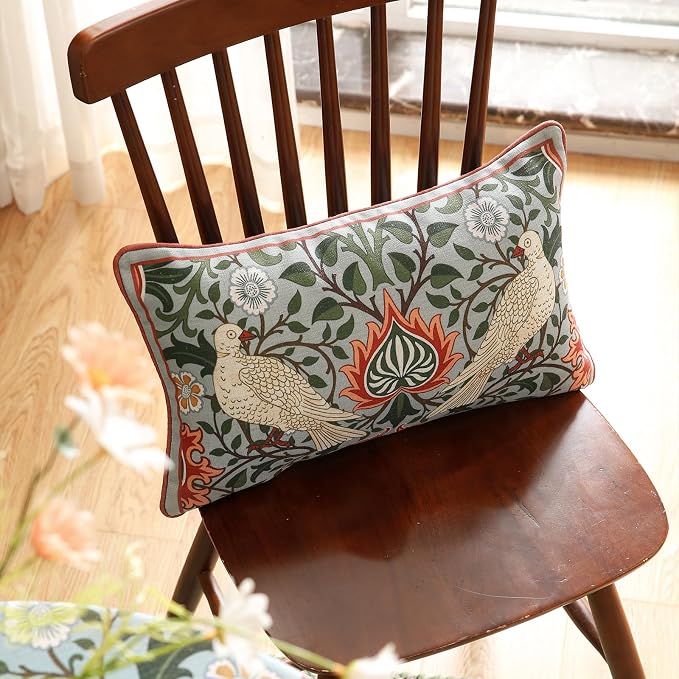 ISAENNE Vintage Linen Throw Pillow Cover,Set of 2,20"x12"-Naples D | Designer French Elegant Pillow Cover,Concealed Zipper Design,Floral Pattern,Sofa,Bedroom,Living Room,Lounge Chairs