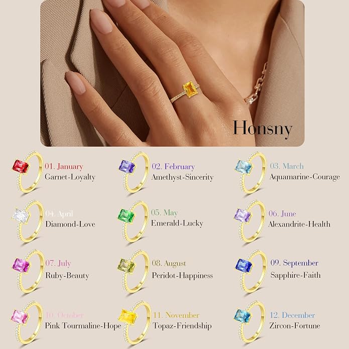 Honsny Gold Birthstone Rings for Women Non Tarnish 14K Gold Plated Emerald Engagement Promise Rings CZ Stackable Dainty Gemstone Pinky Eternity Band Ring Jewelry Birthday Graduation Gifts