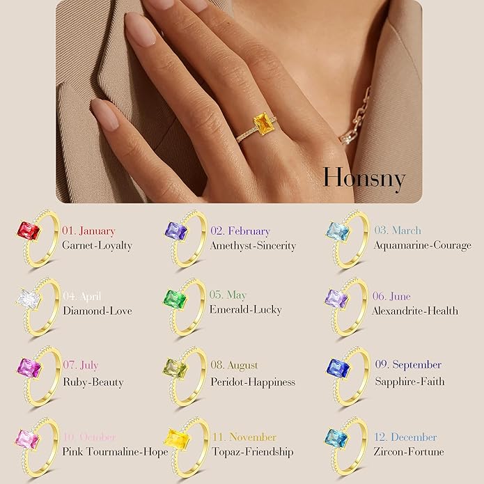Honsny Gold Birthstone Rings for Women Non Tarnish 14K Gold Plated Emerald Engagement Promise Rings CZ Stackable Dainty Gemstone Pinky Eternity Band Ring Jewelry Birthday Graduation Gifts