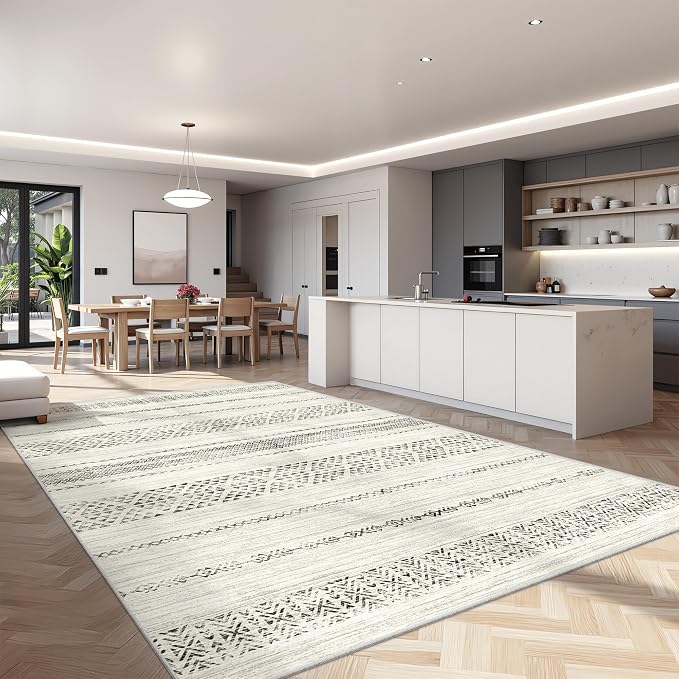 Miukiki 6x9 Area Rug for Living Room Moroccan Washable Rugs Non Slip Indoor Floor Carpet Foldable Large Soft Area Rug for Dining Room Bedroom with Low Pile(Grey,6'x9')