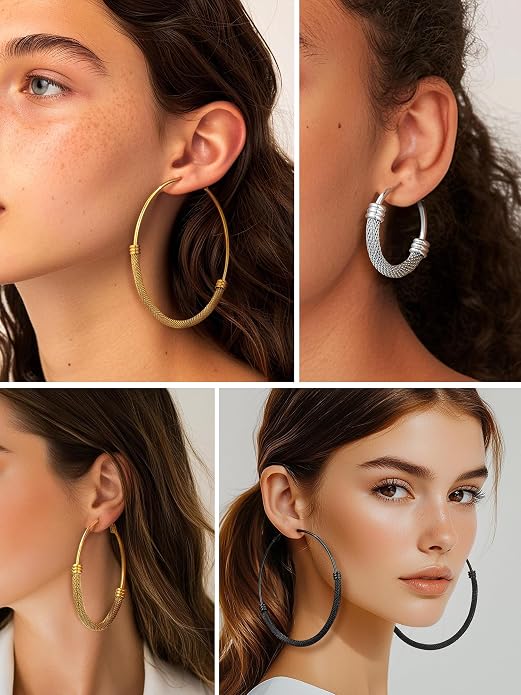 PROSTEEL 30/40/60/80/100mm Chunky Hoop Earrings For Women Gold Plated/Black Stainless Steel Hoops Earrings Statement Jewelry